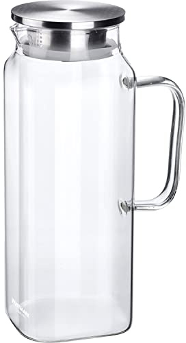 Westmark Wasser Karaffe, Fassungsvermögen: 1,8 l, Zwei Ausgießvarianten, Rostfreier Edelstahl/Glas/Silikon, Puro, Transparent/Silber, 62912260