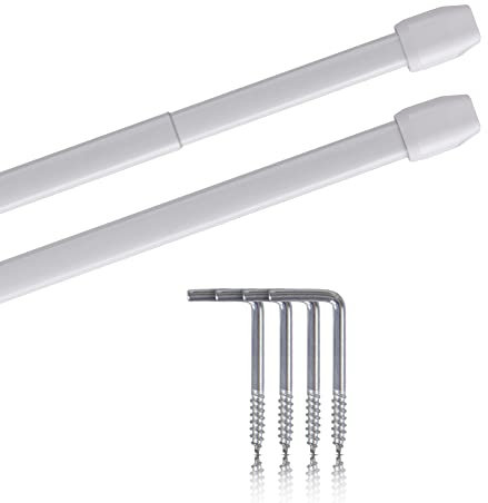 Vitragestangen 2er Pack ausziehbar, 2 Gardinenstangen mit Schraubhaken (Farbe: weiß, Größe: 40-60cm)