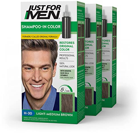 JUST FOR MEN Shampoo-In Color, Hair Color, Light-Medium Brown H-30 (3 Pack)