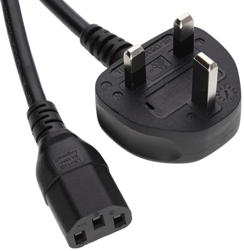 kenable Power Cable UK Plug to IEC C13 Kettle Lead 5A Fused 0.75mm² 240V Mains Cord for PC Monitor Printer 1.5m Black