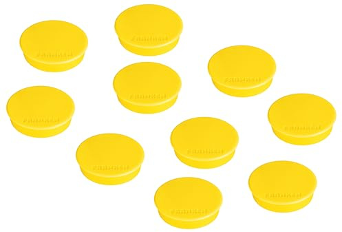 FRANKEN Magnete Rund, 10 Stück, Hochwertige Haftmagnete für Büro, Haushalt, Werkstatt, ideal für Whiteboards, Kühlschrank, Plantafeln oder Schaukästen, 38 mm, Gelb, HM38 04
