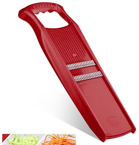 Börner Roko PowerLine Cortador de Verduras • Cortador de tiras para frutas y verduras • Cortador de verdura para tiras finas • Rallador de Verduras fino • Rallador de cocina (Rojo)