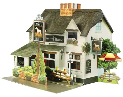 SANTORO Pop Up Places, 3D Pop Up Greeting Card - The White Horse Pub - For Him, For Her, Family, Friends, Birthday, Anniversary