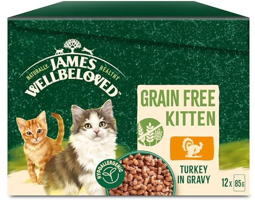 James Wellbeloved Kitten Grain-Free Turkey in Gravy 12 Pouches, Hypoallergenic Wet Cat Food, Pack of 1 (12x85 g)