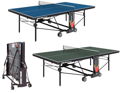 Sport-Thieme Tischtennisplatte Master | Indoor-Tisch für Vereinssport | Klapp- und Rollbar | Playback-Funktion | Schläger- und Ballhalterung | 184x72x155 cm | Markenqualität