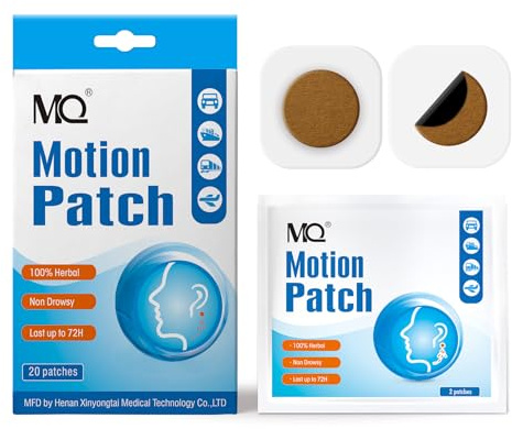 MQ Motion Sickness Patch,20 Count,Non Drowsy Sea Sickness Patches Behind Ear for Cruise Ship Travel, Waterproof Car Sick Patches Fast Acting & Long Last 72H