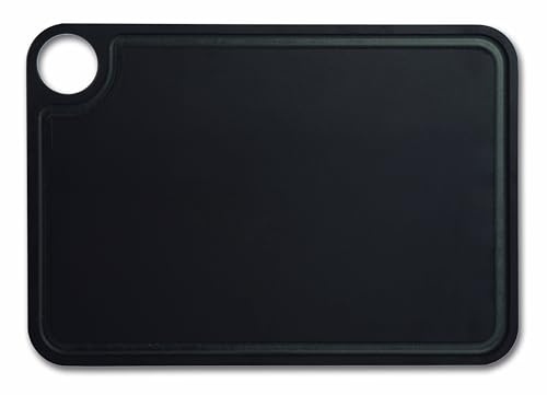 ARCOS Skärbräda med kanal och hängare, Slät yta för matkapning i cellulosa fiber och harts, Professionellt kött- och grönsaksskärverktyg, Serveringsbräda, Färg svart, 330 x 230 mm