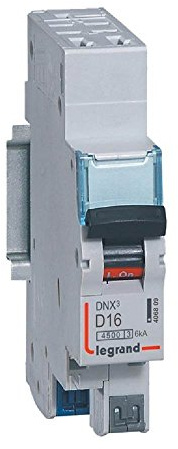 Disjoncteur 16A courbe D - 6kA - 1P+N 230V~ auto/auto - 1 module -DNX³4500