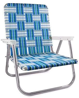 Lawn Chair USA Folding Aluminum Outdoor Patio Lawn Chair | Heavy-Duty Webbed Chairs for Camping Sports Beach Yard & Tailgating | Lightweight Portable | High Back Beach Chair-Sea Island w/White Arms