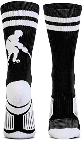ChalkTalkSPORTS Hockey Half Cushioned Crew Socks | Hockey Player | Black/White