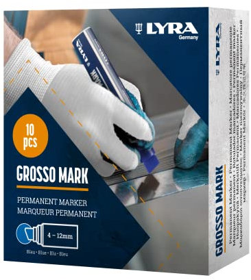 LYRA L4030051, LYRA Permanentmarker blau 4-12mm, für professionelle Markierungen auf glatten und rauen Oberflächen, 10 Marker in Box
