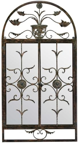 Large Rustic Scroll Garden Outdoor Wall Mirror 4Ft3 X 4Ft4, 130cm X 132cm, Grey