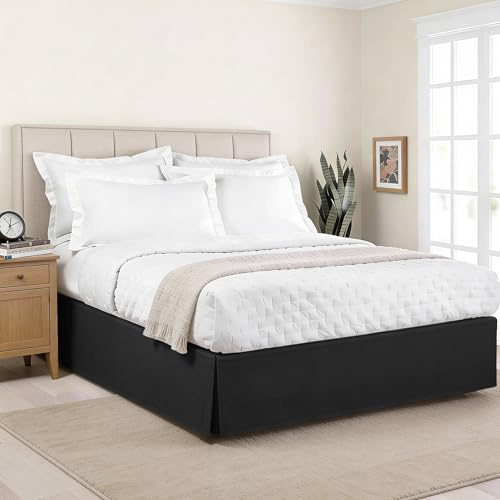 Luxury Hotel Tailored Bed Skirt, Box Pleats, 14 Inch Drop, California King, Black