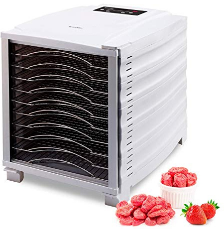 Bio Chef Arizona Food Dehydrator with 6, 8 or 10 Stainless Steel Trays and 24hr Digital Timer. Fruit Dryer Machine + Non Stick Trays, Mesh Sheets and Drip Tray (Black) (White, 10 Tray), BCAZ10