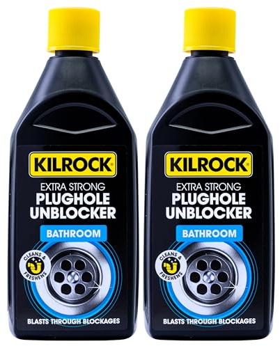 Kilrock Plughole Unblocker Bathroom 500ml 2 Pack - Fast-Acting Drain Unblocker for Showers, Baths & Sinks – Removes Hair, Sludge & Soap Scum – Clears Blockages & Restores Fast Flow