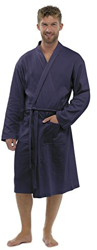 Strong Souls Mens Plain Waffle Bathrobe Navy Blue L-XL