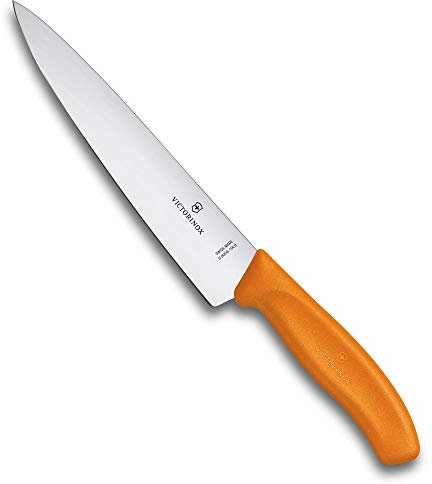Victorinox Swiss Classic, Couteau à trancher professionnel, Lame extra-tranchante, tranchant droit, 19 cm, manche plastique, acier inoxydable, orange