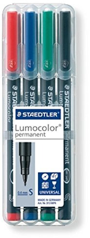 Folienstift Lumocolor S permanent, 4er Box, Farben grün, rot, blau, schwarz