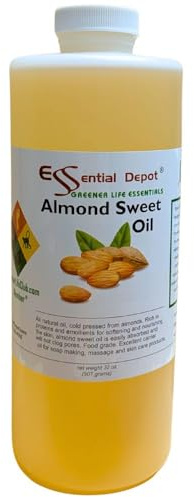 Essential Depot Almond Sweet Oil - 1 Quart - 32 oz - Safety Sealed HDPE Container with Resealable Cap - 100% Pure and Natural for Hair, Skin, Massage and Cooking