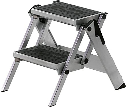 WAKÜ Little Jumbo Trittleiter 2-stufig Art.-Nr. 210 C Compact - Kunstsstoffbelag ohne Sicherheitsbügel - Klapptreppe Made in Germany - flaches Klappmaß und breite Stufen
