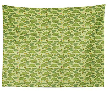 Lunarable Frogs Tapestry, Childish Hand-drawing with Green Happy Amphibians on a Floral Pond, Fabric Wall Hanging Decor for Bedroom Living Room Dorm, 28 X 23, Pale Green Fern Green
