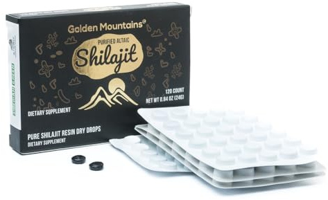 Siberian Green Premium Pure Shilajit Dry Drops Altai Golden Mountains - 120 unidades (200 mg) Certificado auténtico de seguridad y calidad - Ácido fúlvico probado en laboratorio de EE. UU