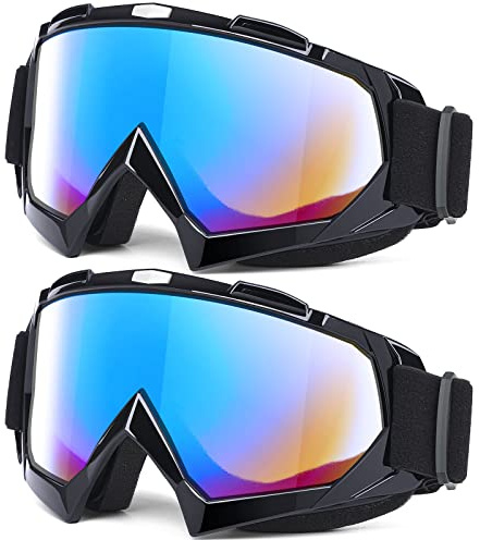 Adult Motorcycle Goggles, 2-Pack ATV Dirt Bike for Youth, Teens, Men & Women - Wide Vision Riding Off-Road