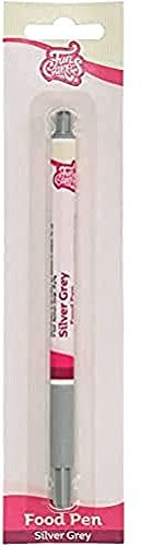 FunCakes Food Pen Gris Argenté: Stylo Alimentaire pour Décoration de Gâteaux, Pâtisseries et Desserts, Pointe Flexible pour Lignes Épaisses et Fines, Idéal pour Personnaliser, Certifié Halal