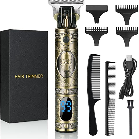 URAQT Men's Hair Clipper & Beard Trimmer, Cordless T-Blade Razor with USB Recharge & LED Display, 3 Guide Combs, Father's Day Gift