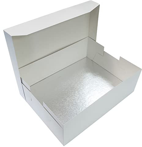Culpitt 16 x 12 Cake Board & White Cake Box Combo, Oblong Silver Fern Cake Drum With Matching Box, 0.5'' (13mm) Thick, Rectangular Cake Transport, 406 x 304mm - Single Pack