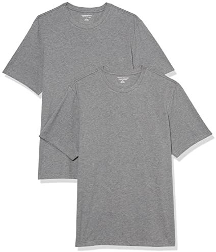 Amazon Essentials Herren Kurzärmeliges T-Shirt mit Rundhalsausschnitt aus Baumwolle – Regular Fit, 2er-Pack, Grau Meliert, XL