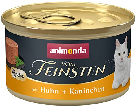 animonda vom Feinsten Mousse Katzenfutter nass Huhn + Kaninchen (12 x 85g), getreidefreies Katzenfutter nass ohne Zucker, mit frischen, fleischigen Zutaten