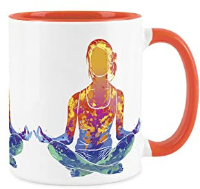 Purely Home Tasse de yoga à thème abstrait effet peinture – Tasse orange pour café/thé cadeau pour les amateurs de sport