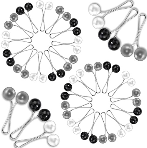 PHOGARY 24 Piezas Alfileres para Hijab, Pin de Perlas Broche, Pines de Bufanda para Mujeres, Alfileres de Seguridad de Decoración, Alfileres Negros para Mantilla, Clip en Forma de U en 3 Colores
