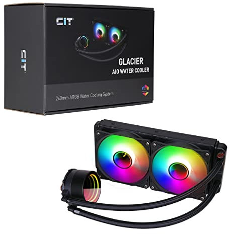 CiT Pro Glacier 240mm Black ARGB CPU Liquid Cooler, AIO Cooler 240mm CPU Water Cooler For Intel & AMD, Two CiT Pro YH120 Infinity PWM Fans, 800 to 1800RPM & Infinity Mirror Cap Design | Black