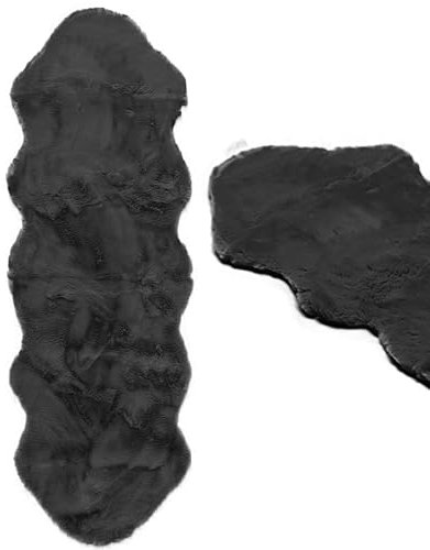 Stephans Möbelbörse XXL Lammfell 180x60cm Teppich Kunstfell Bettvorleger Fellteppich Bankauflage Bankkissen Teppich Fell Schaffell Imitat (Schwarz)