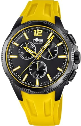 LOTUS Reloj Hombre Analógico de Caucho Amarillo | Movimiento de Cuarzo, Cronógrafo, Cristal Mineral de Alta Resistencia, Resistente al Agua 10 ATM 18952/4 Special Prices
