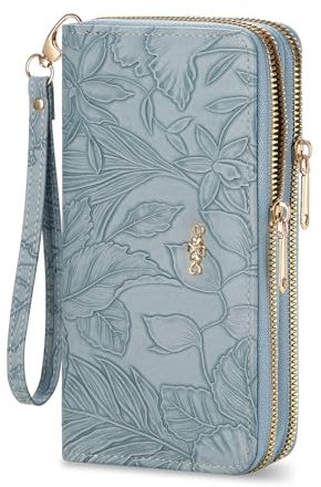 RNIEGA Wallets for Women RFID Blocking Leather Women's Wallet Large Capacity Double Zip Wristlet Clutch | Credit Card Holder Ladies Phone Purse