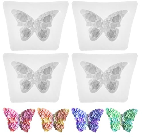 4 Pezzi Stampi in Silicone 3D a Fiori - Farfalla, Resina Epossidica e Stampi per Candele per Saponi Fai da Te, Decorazioni per Torte e Cioccolato