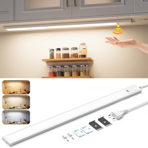 Lureshine Tira de luz LED 55CM,3 temperaturas,Regulable Lampara LED,con sensor de movimiento, led cocina bajo mueble iluminación inferior de cocinas,armarios,estantes y encimeras