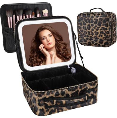 DaizySight Neceser de Maquillaje con luz LED, Bolsa de Maquillaje, maletín de Viaje, maletín de Maquillaje, Bolso para Mujer, maletín de Maquillaje, Regalo para Mujer, Estampado de Leopardo, tamaño