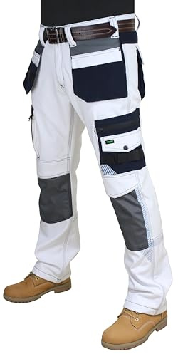 HASHOOB TRADING FZE Pantalon de travail pour homme en tissu softshell résistant au vent et à l'eau Blanc, blanc, XL