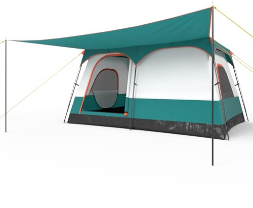 TANGZON 2-Room Family Camping Tent, 8-10/6-8 Man Privacy Changing Room Shelter with Porch, Removable Rainfly, Carry Bag, 2 Windows & 2 Doors, Easy Setup Large Dome Tent