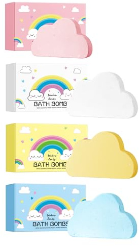 Bolas De Sal De Baño Nube Arcoíris - Pack De 4 Unidades (4x120g) - Bombas De Baño Relajantes Con Aceites Esenciales - Hidratantes Y Aromáticas - Colores Vibrantes Para Adultos Clouds Bath Salt Balls