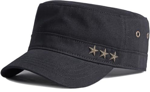 BABAHU Men's Cotton Military Caps Cadet Army Caps Unique Design (UK, Alpha, One Size, A-Black)