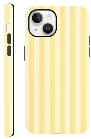 Yirlbey 2 in 1 Été Coque pour iPhone 14 / iPhone 13 6,1, Aesthetic Jaune Stripes Striped Motif Dessin Étui Silicone Fine TPU pour Femmes Filles Antichoc Housse Protection Cover, Anti-Rayures Case