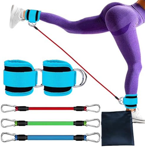 Quixotical Bandas de Resistencia de Tobillo con Puños, Bandas de Tobillo para Glúteos, Equipo de Entrenamiento de Glúteos, Correas Tobillo Gimnasio para Patadas Glúteos (Azul)