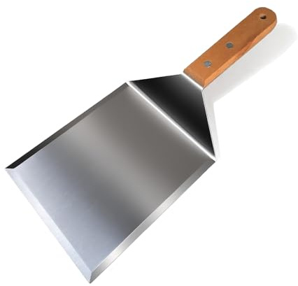 vriysei Smash Burger Spatula, Premium Large Meta Spatula - 6x5 inch Extra Wide Spatulas for Griddles & Grills, Steel Heavy Duty, Wooden Handle （1pcs）