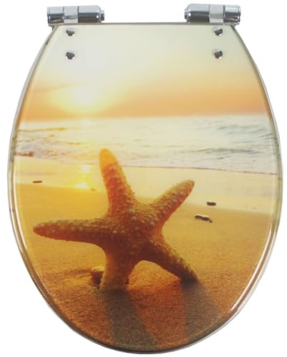 Sedile WC con Chiusura Ammortizzata, Coperchio WC, copriwater in Resina con Chiusura Ammortizzata, Cerniere di Fissaggio Superiori per Bagno