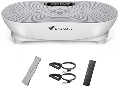 MERACH Plataforma Vibratoria para Entrenamiento Y Modelado, con 99 Niveles De Velocidad, Altavoz Bluetooth Integrado, Pantalla Táctil Led Y Cordones Elásticos (Blanco)